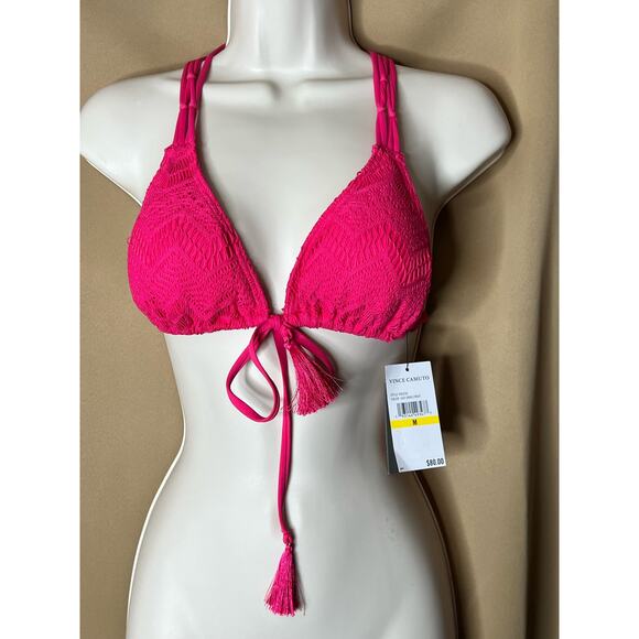 Vince Camuto Crochet Tie Front Triangle Bikini Top in Dragon Fruit L NWT - Picture 3 of 7